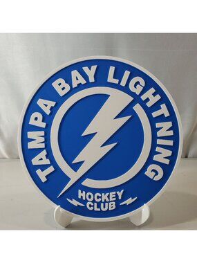 Tampa Bay Lightning Hockey Club Blue & White 3D Wall Sign With Stand - 15” Diame